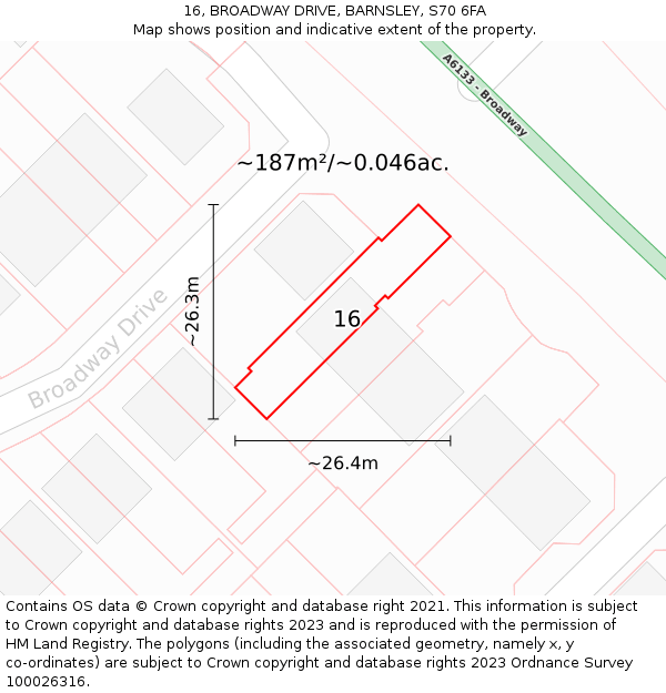 16, BROADWAY DRIVE, BARNSLEY, S70 6FA: Plot and title map