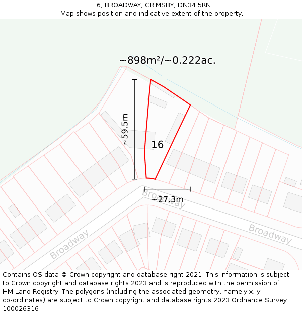 16, BROADWAY, GRIMSBY, DN34 5RN: Plot and title map