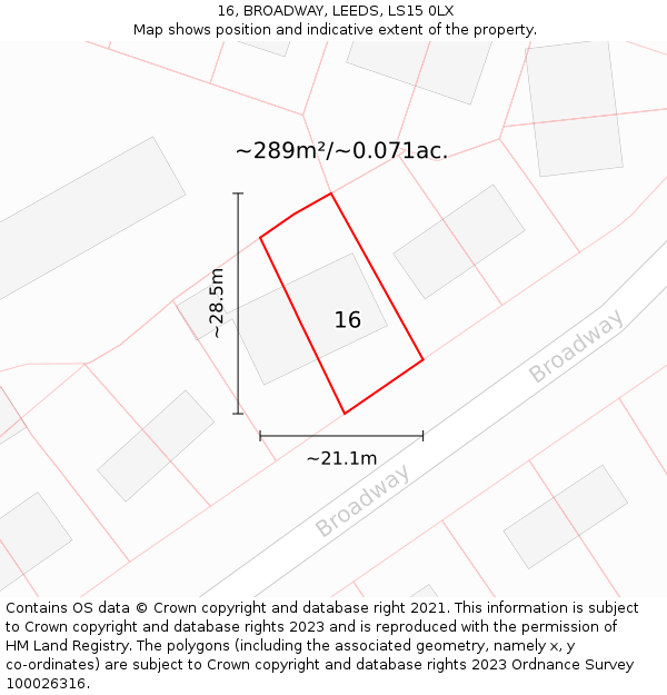16, BROADWAY, LEEDS, LS15 0LX: Plot and title map