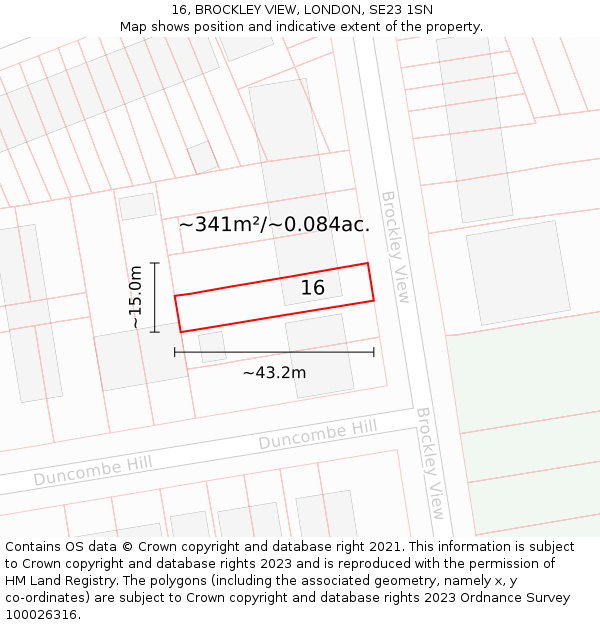 16, BROCKLEY VIEW, LONDON, SE23 1SN: Plot and title map