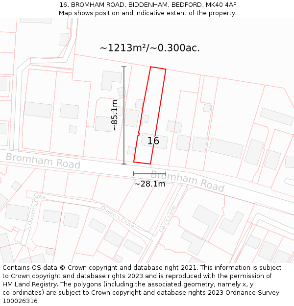 16, BROMHAM ROAD, BIDDENHAM, BEDFORD, MK40 4AF: Plot and title map