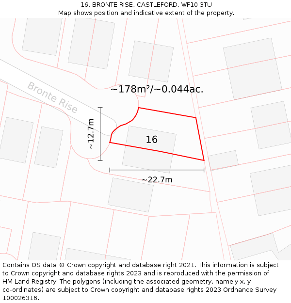 16, BRONTE RISE, CASTLEFORD, WF10 3TU: Plot and title map