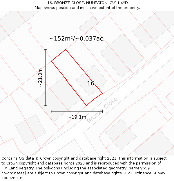 16, BRONZE CLOSE, NUNEATON, CV11 4YD: Plot and title map