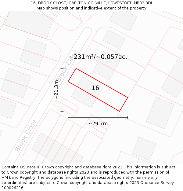 16, BROOK CLOSE, CARLTON COLVILLE, LOWESTOFT, NR33 8DL: Plot and title map