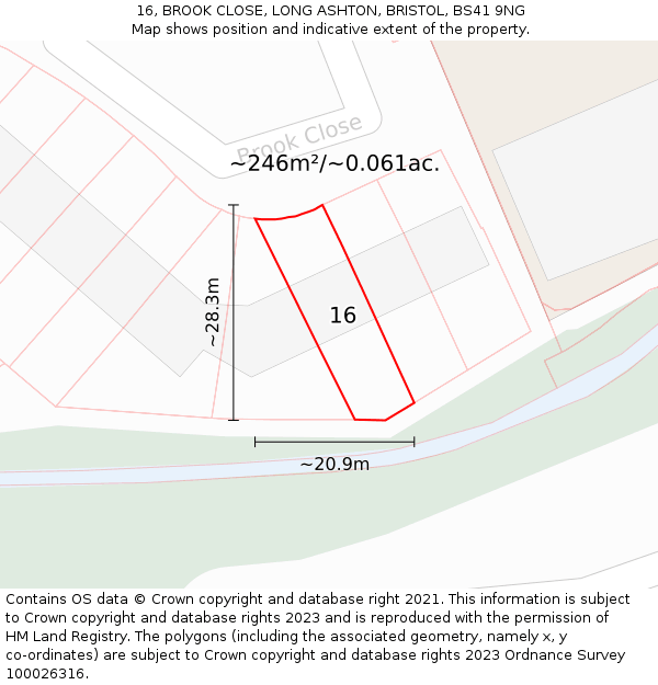 16, BROOK CLOSE, LONG ASHTON, BRISTOL, BS41 9NG: Plot and title map