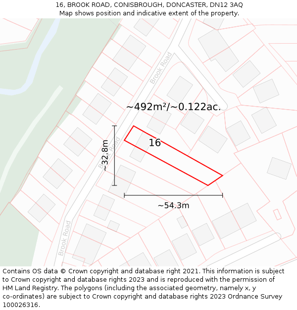 16, BROOK ROAD, CONISBROUGH, DONCASTER, DN12 3AQ: Plot and title map