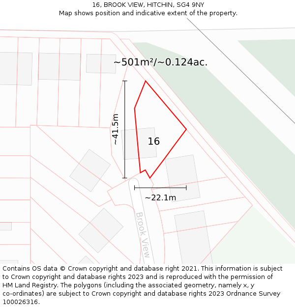 16, BROOK VIEW, HITCHIN, SG4 9NY: Plot and title map