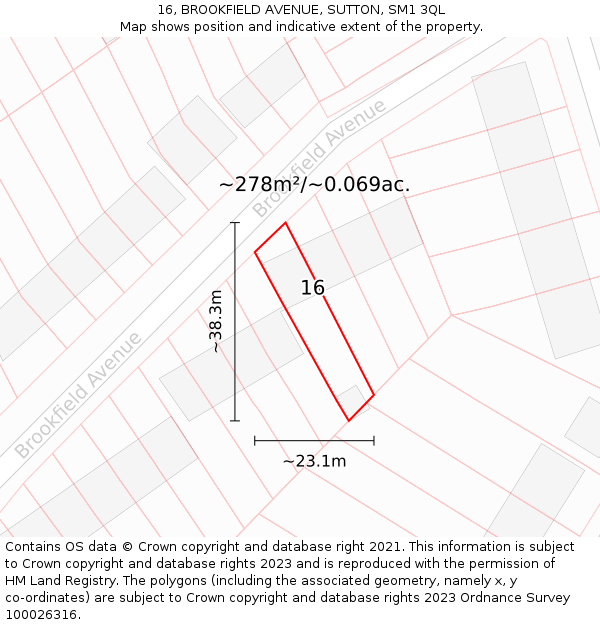 16, BROOKFIELD AVENUE, SUTTON, SM1 3QL: Plot and title map