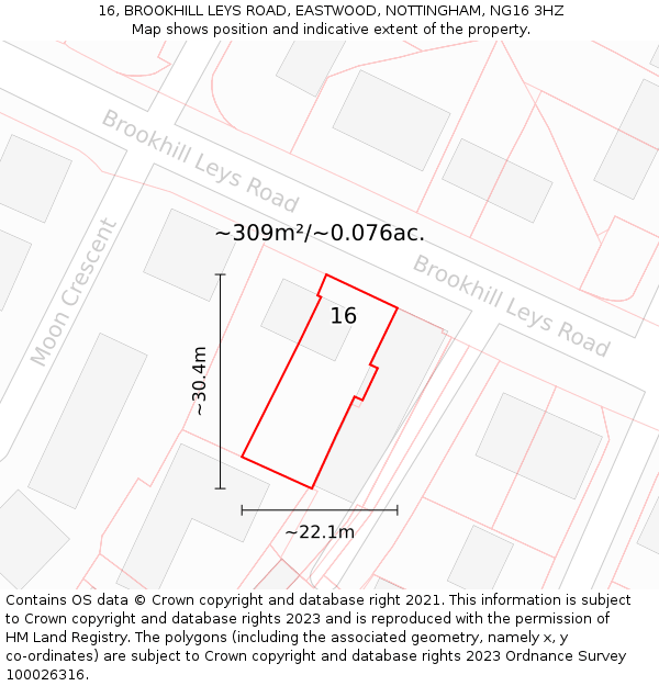 16, BROOKHILL LEYS ROAD, EASTWOOD, NOTTINGHAM, NG16 3HZ: Plot and title map