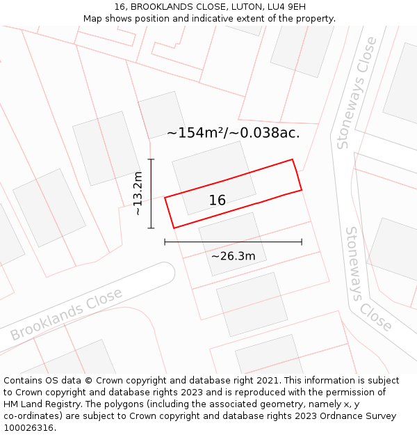 16, BROOKLANDS CLOSE, LUTON, LU4 9EH: Plot and title map