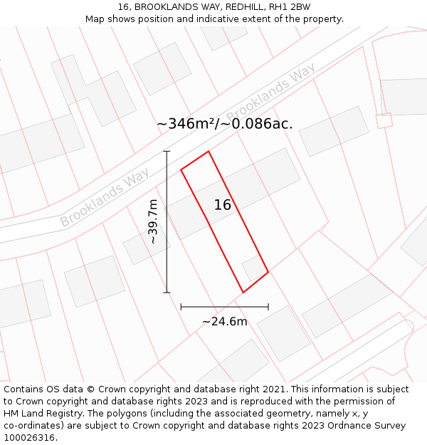 16, BROOKLANDS WAY, REDHILL, RH1 2BW: Plot and title map