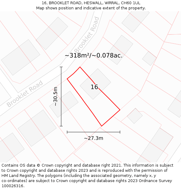 16, BROOKLET ROAD, HESWALL, WIRRAL, CH60 1UL: Plot and title map