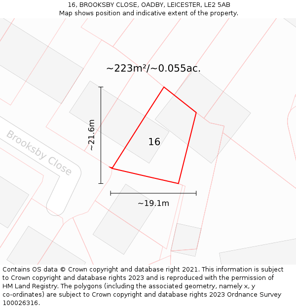 16, BROOKSBY CLOSE, OADBY, LEICESTER, LE2 5AB: Plot and title map