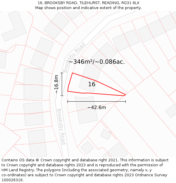 16, BROOKSBY ROAD, TILEHURST, READING, RG31 6LX: Plot and title map