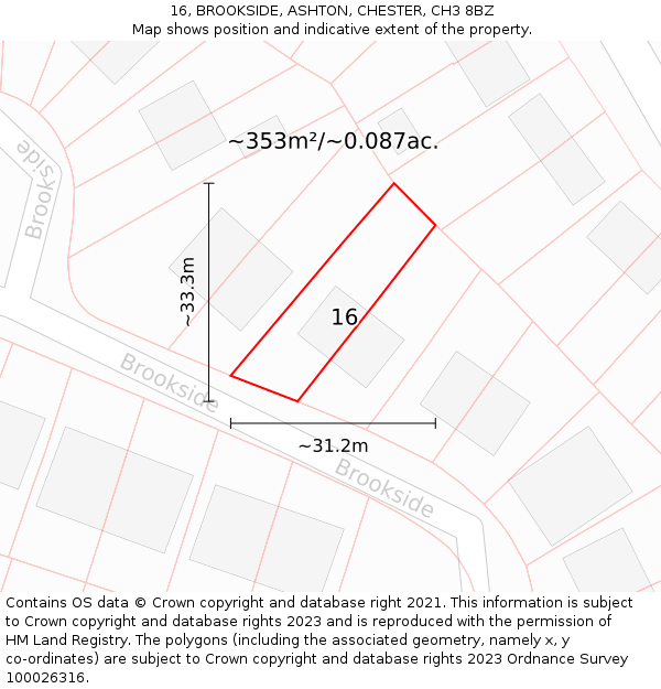 16, BROOKSIDE, ASHTON, CHESTER, CH3 8BZ: Plot and title map