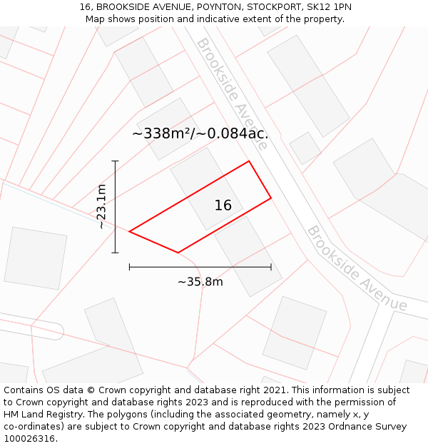 16, BROOKSIDE AVENUE, POYNTON, STOCKPORT, SK12 1PN: Plot and title map