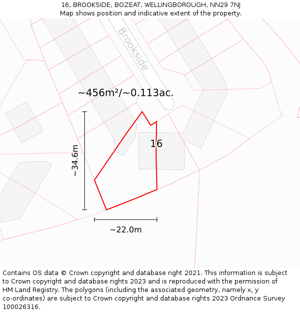 16, BROOKSIDE, BOZEAT, WELLINGBOROUGH, NN29 7NJ: Plot and title map