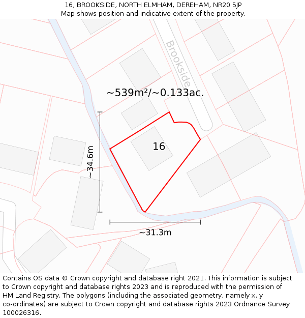 16, BROOKSIDE, NORTH ELMHAM, DEREHAM, NR20 5JP: Plot and title map