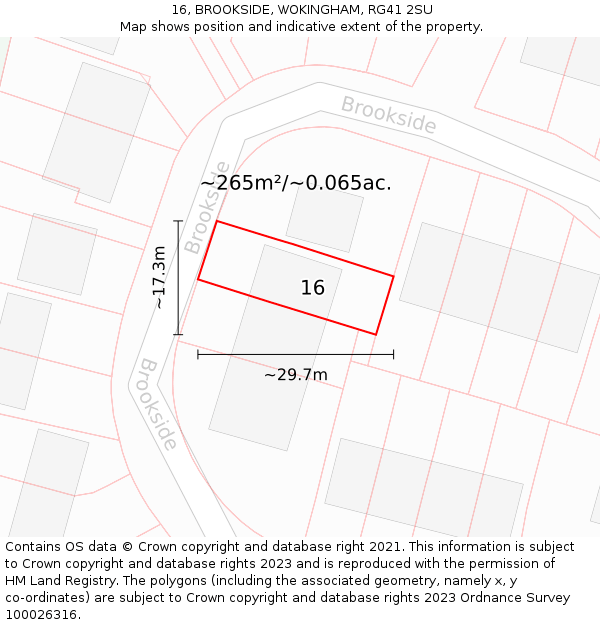 16, BROOKSIDE, WOKINGHAM, RG41 2SU: Plot and title map