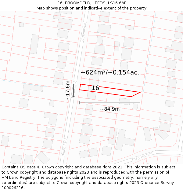 16, BROOMFIELD, LEEDS, LS16 6AF: Plot and title map