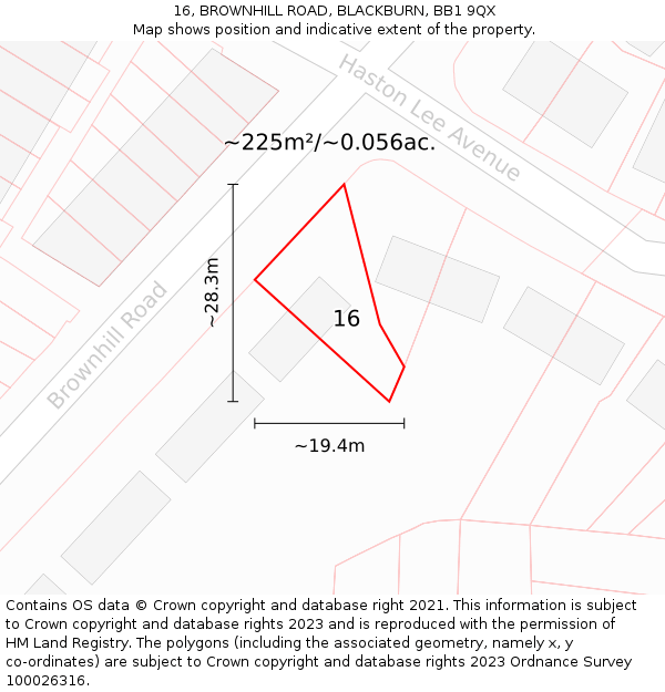 16, BROWNHILL ROAD, BLACKBURN, BB1 9QX: Plot and title map
