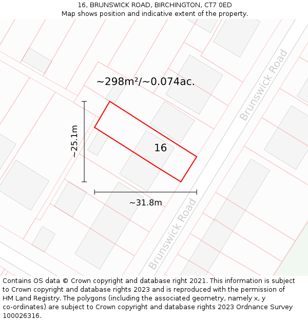 16, BRUNSWICK ROAD, BIRCHINGTON, CT7 0ED: Plot and title map