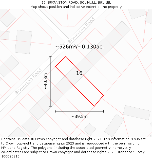 16, BRYANSTON ROAD, SOLIHULL, B91 1EL: Plot and title map