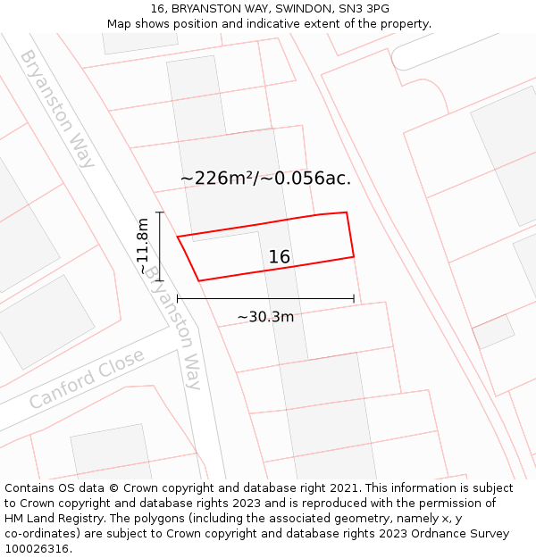 16, BRYANSTON WAY, SWINDON, SN3 3PG: Plot and title map