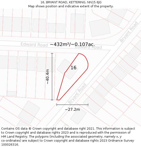 16, BRYANT ROAD, KETTERING, NN15 6JG: Plot and title map