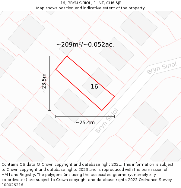 16, BRYN SIRIOL, FLINT, CH6 5JB: Plot and title map