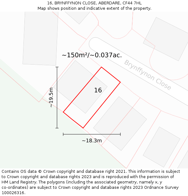 16, BRYNFFYNON CLOSE, ABERDARE, CF44 7HL: Plot and title map