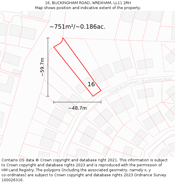 16, BUCKINGHAM ROAD, WREXHAM, LL11 2RH: Plot and title map