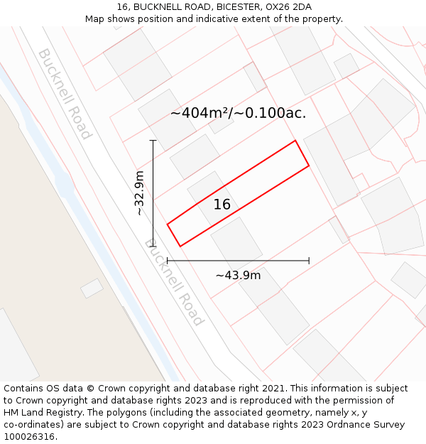 16, BUCKNELL ROAD, BICESTER, OX26 2DA: Plot and title map