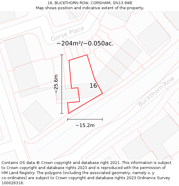 16, BUCKTHORN ROW, CORSHAM, SN13 9WE: Plot and title map