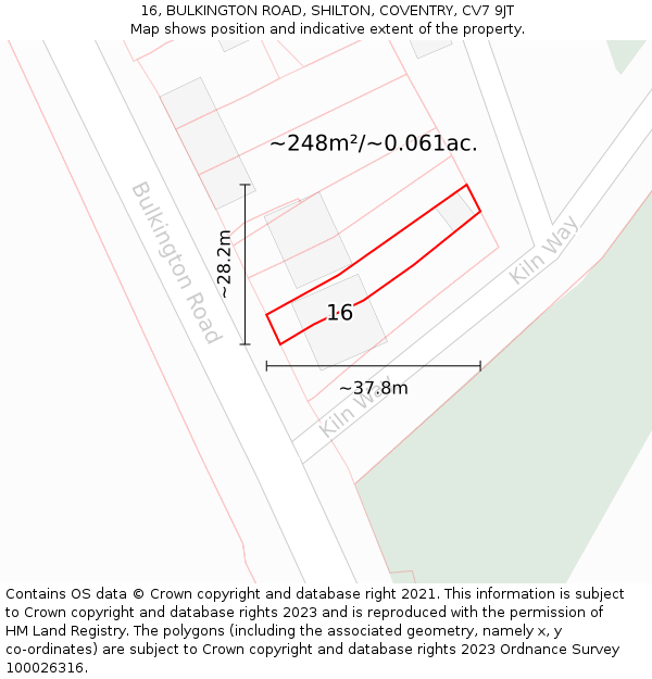 16, BULKINGTON ROAD, SHILTON, COVENTRY, CV7 9JT: Plot and title map