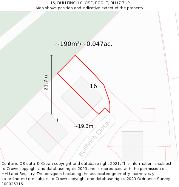 16, BULLFINCH CLOSE, POOLE, BH17 7UP: Plot and title map