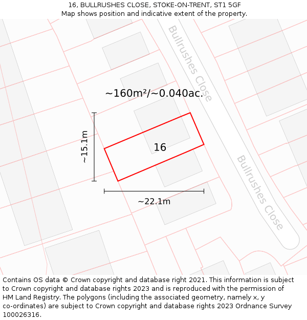 16, BULLRUSHES CLOSE, STOKE-ON-TRENT, ST1 5GF: Plot and title map