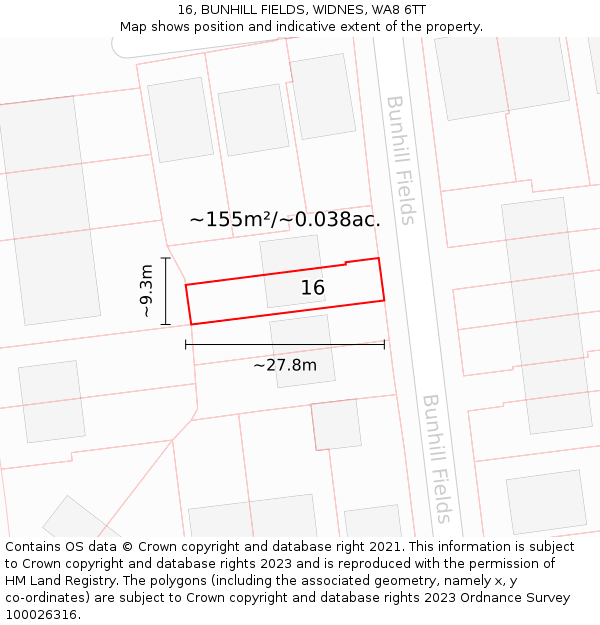 16, BUNHILL FIELDS, WIDNES, WA8 6TT: Plot and title map