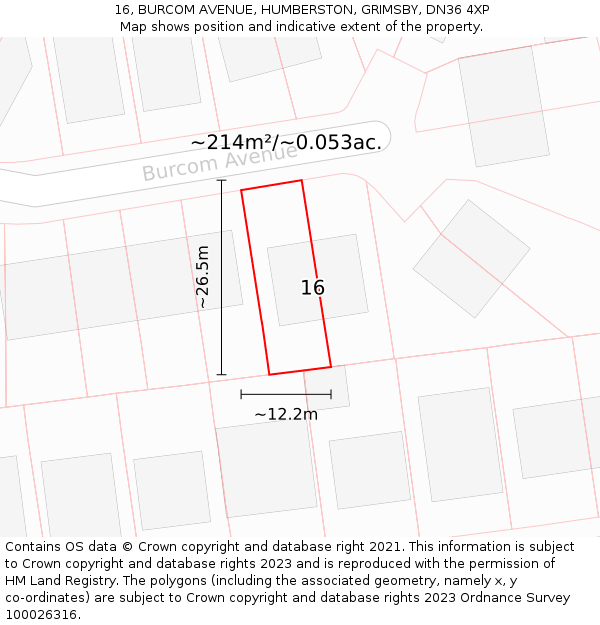 16, BURCOM AVENUE, HUMBERSTON, GRIMSBY, DN36 4XP: Plot and title map