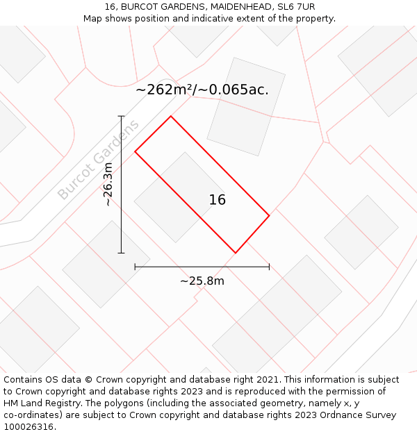 16, BURCOT GARDENS, MAIDENHEAD, SL6 7UR: Plot and title map
