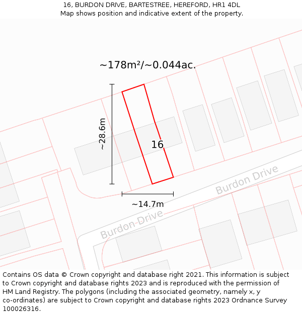 16, BURDON DRIVE, BARTESTREE, HEREFORD, HR1 4DL: Plot and title map