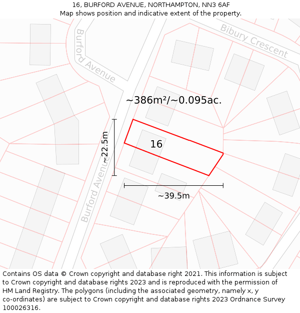 16, BURFORD AVENUE, NORTHAMPTON, NN3 6AF: Plot and title map