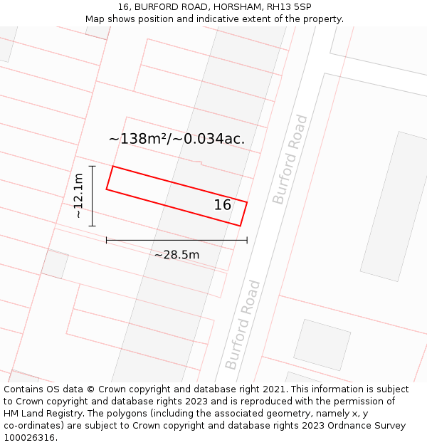 16, BURFORD ROAD, HORSHAM, RH13 5SP: Plot and title map