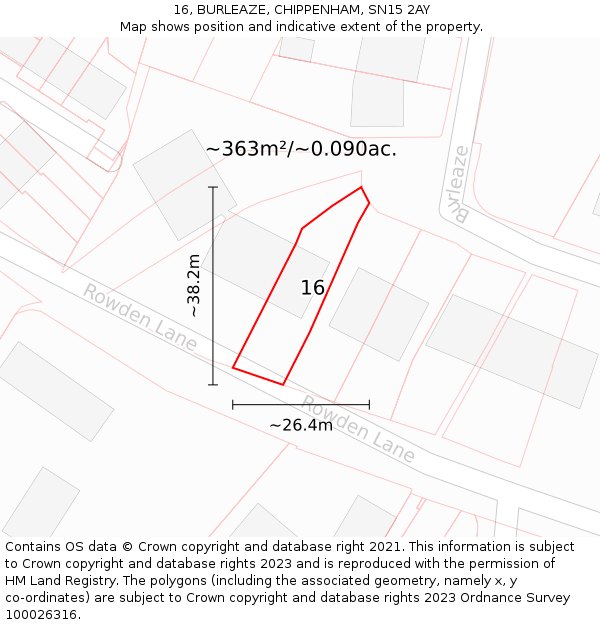 16, BURLEAZE, CHIPPENHAM, SN15 2AY: Plot and title map
