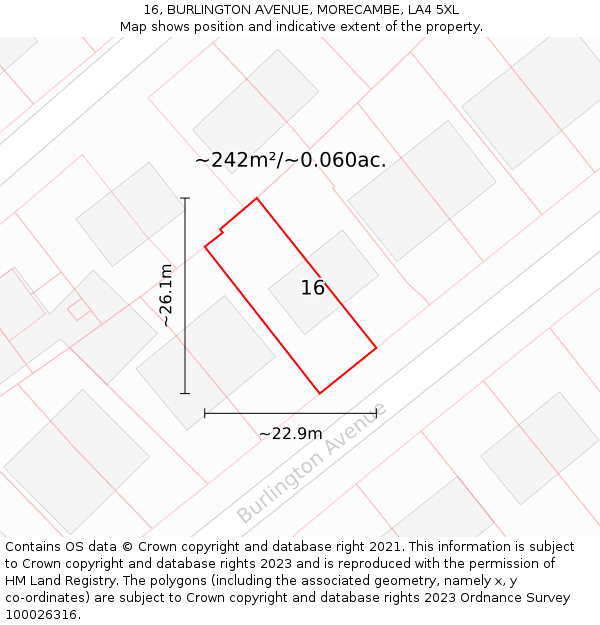 16, BURLINGTON AVENUE, MORECAMBE, LA4 5XL: Plot and title map