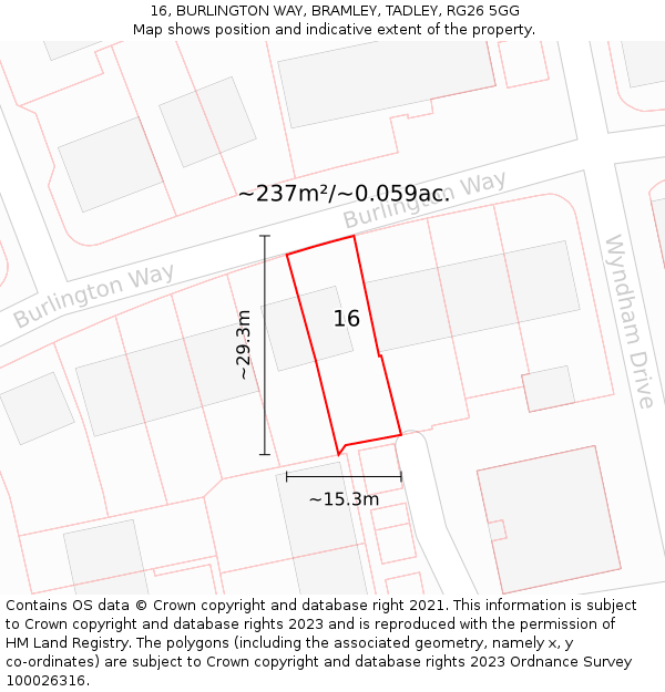16, BURLINGTON WAY, BRAMLEY, TADLEY, RG26 5GG: Plot and title map