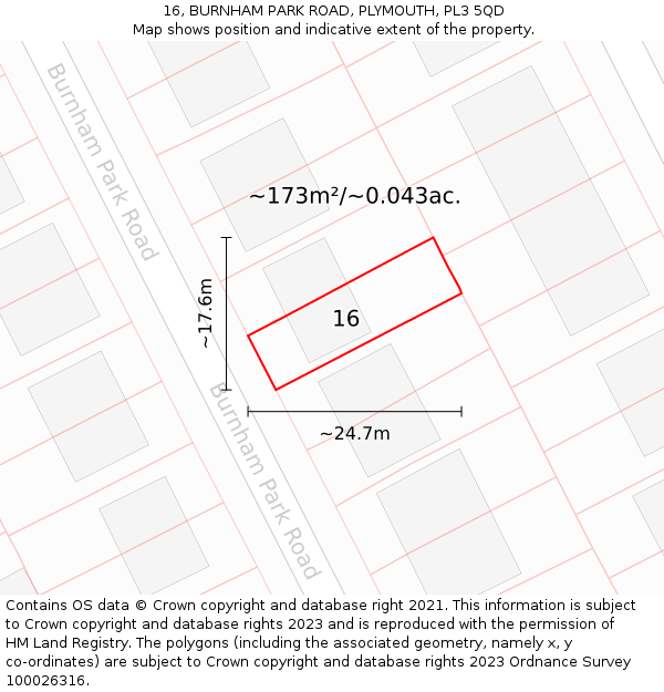 16, BURNHAM PARK ROAD, PLYMOUTH, PL3 5QD: Plot and title map