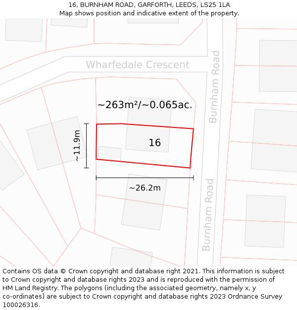 16, BURNHAM ROAD, GARFORTH, LEEDS, LS25 1LA: Plot and title map