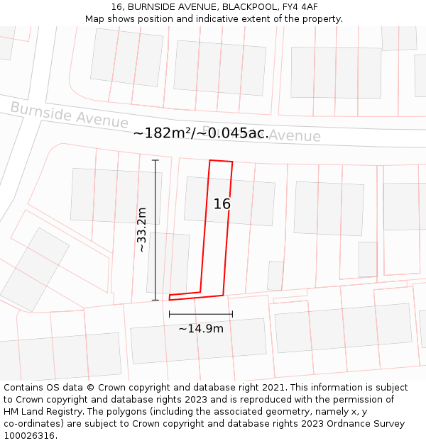 16, BURNSIDE AVENUE, BLACKPOOL, FY4 4AF: Plot and title map