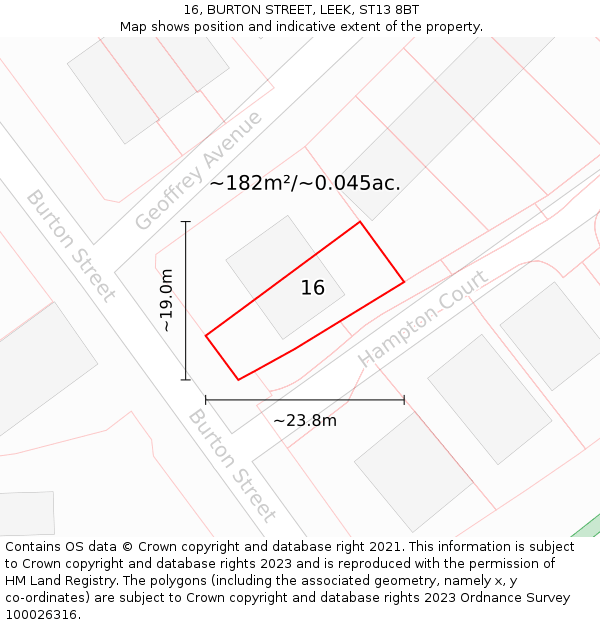 16, BURTON STREET, LEEK, ST13 8BT: Plot and title map